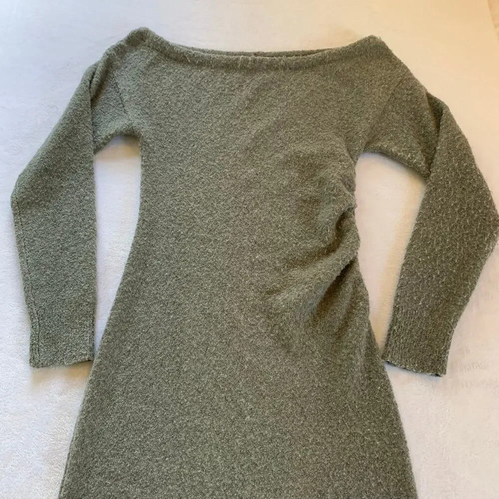 NWT Abercrombie & Fitch Boucle Off Shoulder Gray Maxi Sweater Dress Long Sleeve